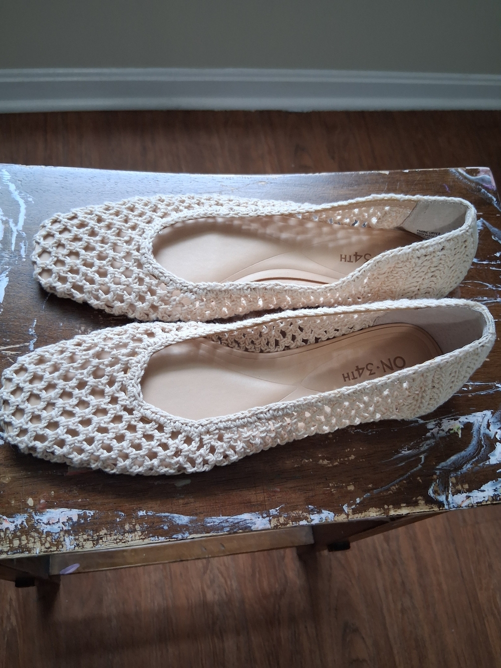 Crochet Ballet Flats in Cream by On-3-4th